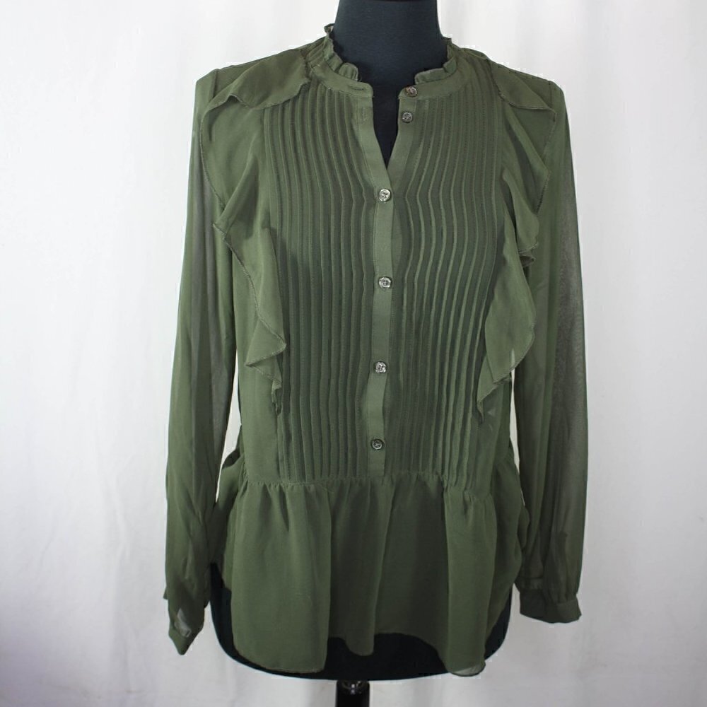 Who What Wear Sheer Green Blouse Top Pleats Ruffle Size S